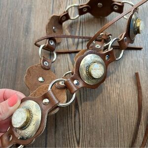 Free People calypso stone wrap belt brown genuine leather cream silver Concho